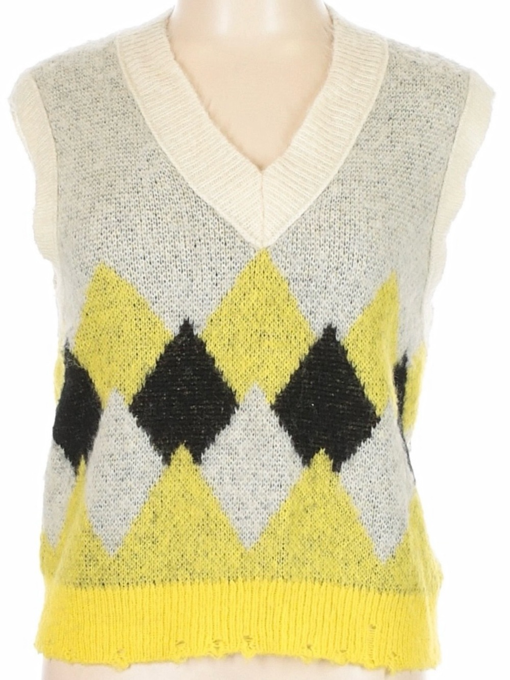 AllSaints Hove Tank yellow, black, and gray argyle sweater vest in Sz large